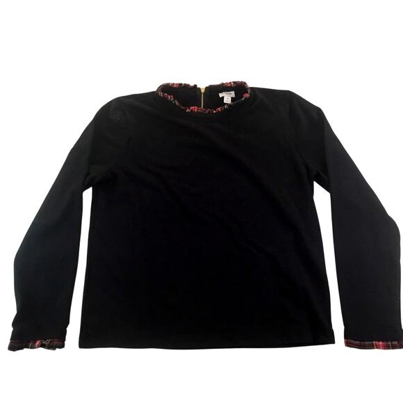 J. Crew Tops - J. Crew Black Knit Top Red Plaid Collar Cuffs Size Medium